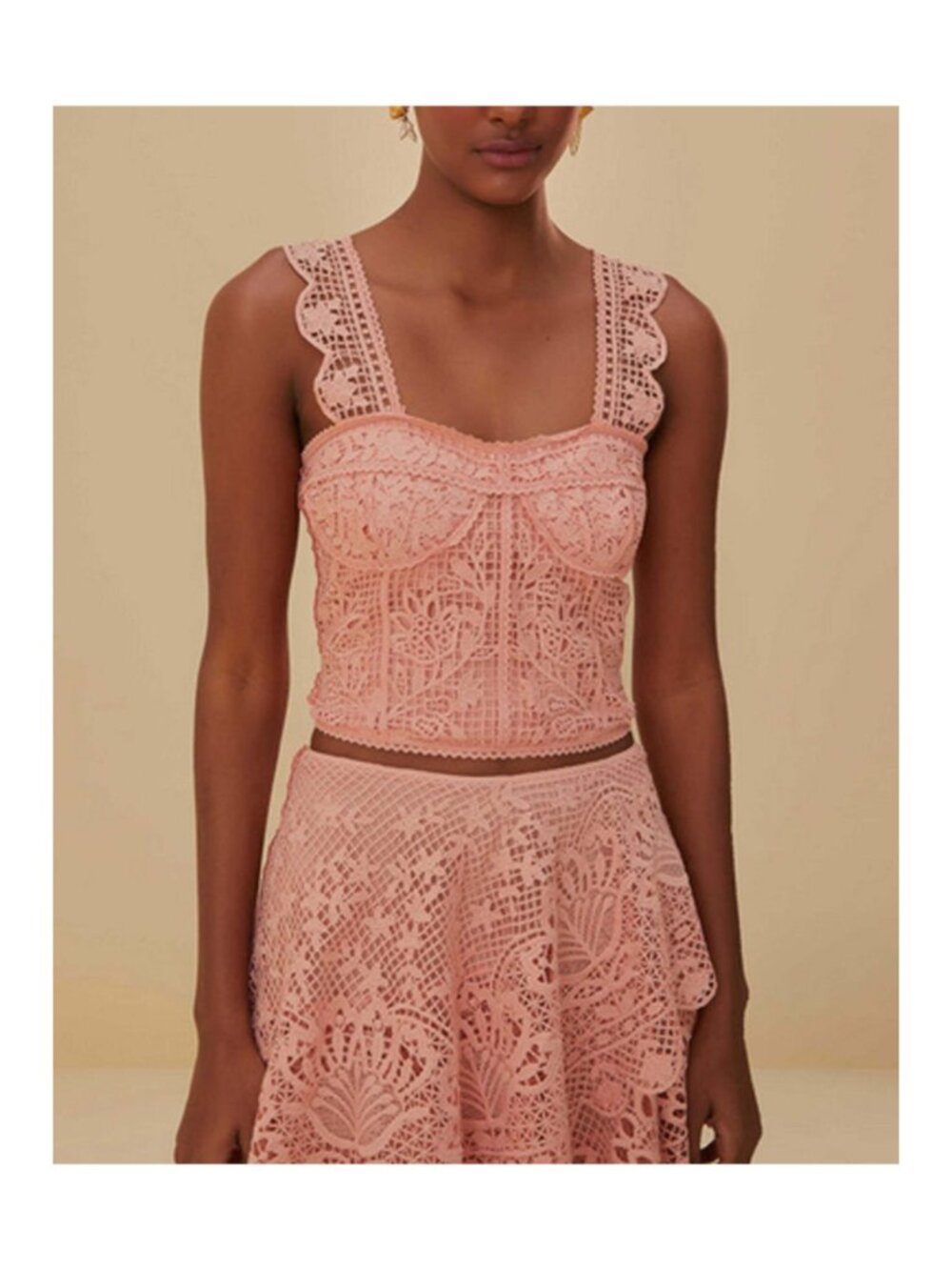 NWT FARM Rio Light Pink Guipure Lace Corset Top & Tiered Maxi Skirt Set S - Picture 4 of 16